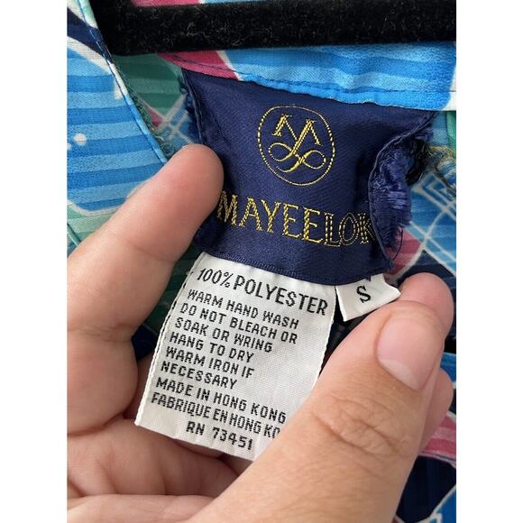 Vintage Mayeelok Blouson Dress Womens small S Colorful Floral Satin Pleated 80s‎ - Picture 3 of 6